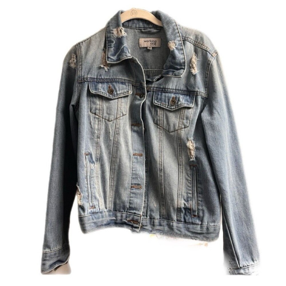 Working Title Womens Denim Jacket Size M Distressed Medium Wash Casual